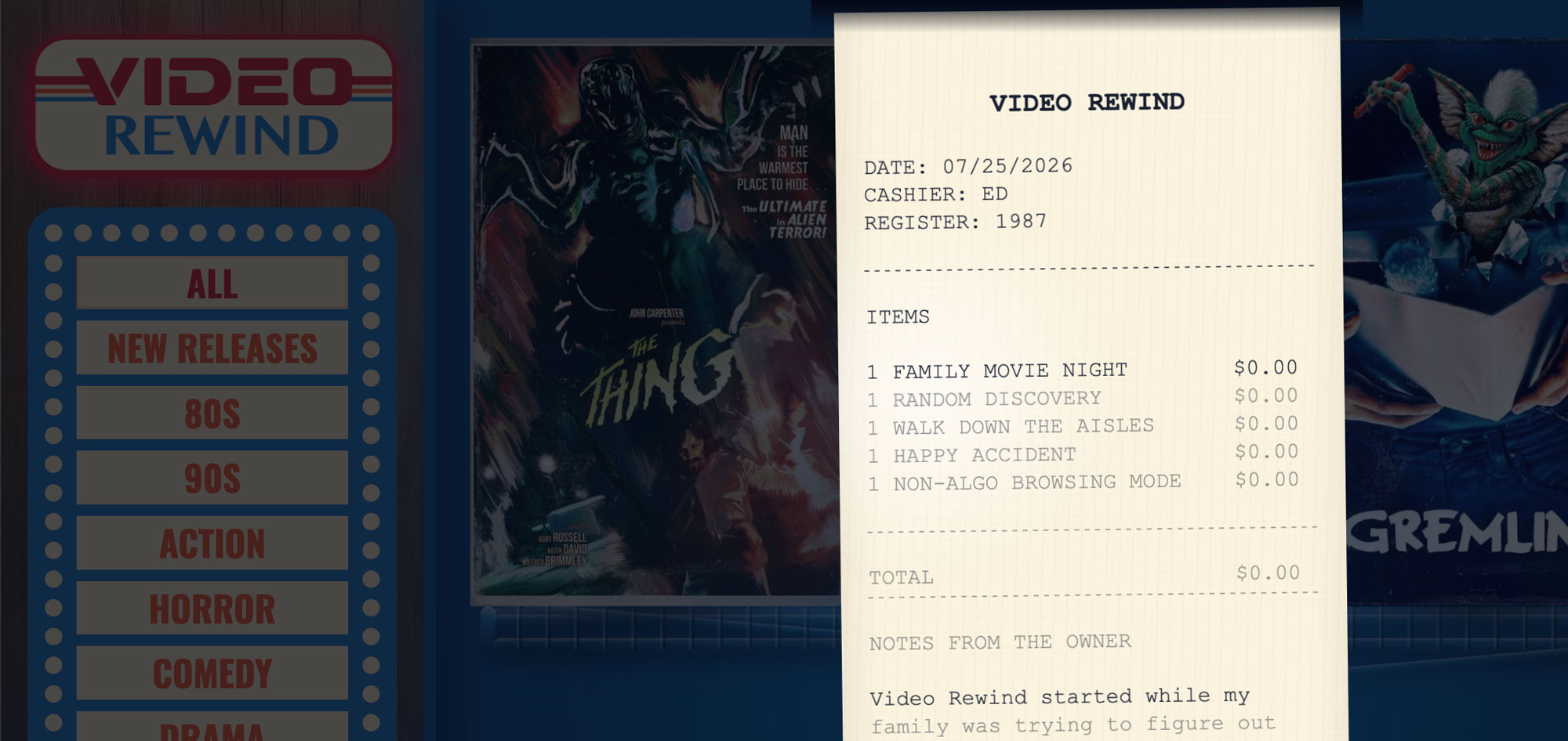 Video Rewind about receipt wide composition