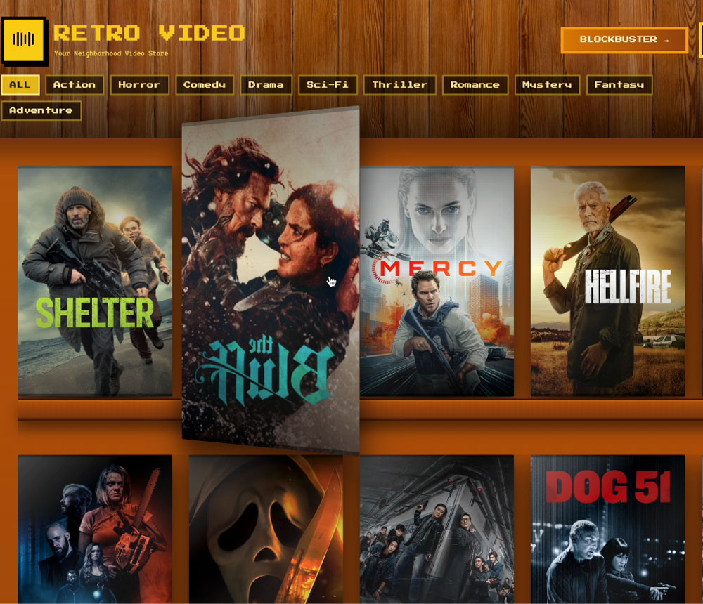 Video Rewind poster shelf flip interaction frame